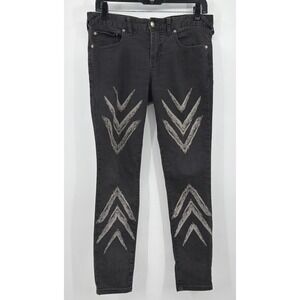 Free People Jean Black Denim Chevron Arrow Print Mid Rise Skinny Jeans Size 28